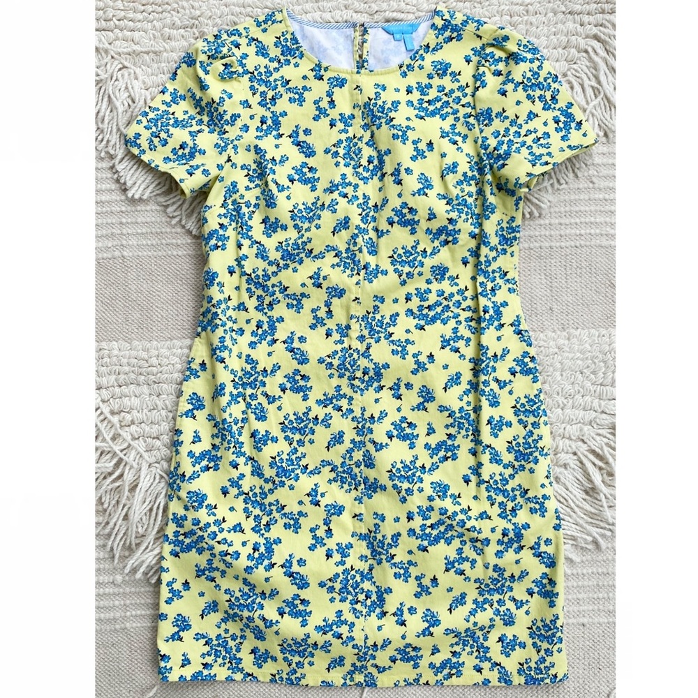 DRAPER JAMES yellow and blue floral Cherry Blossom short sleeve shift dress 6